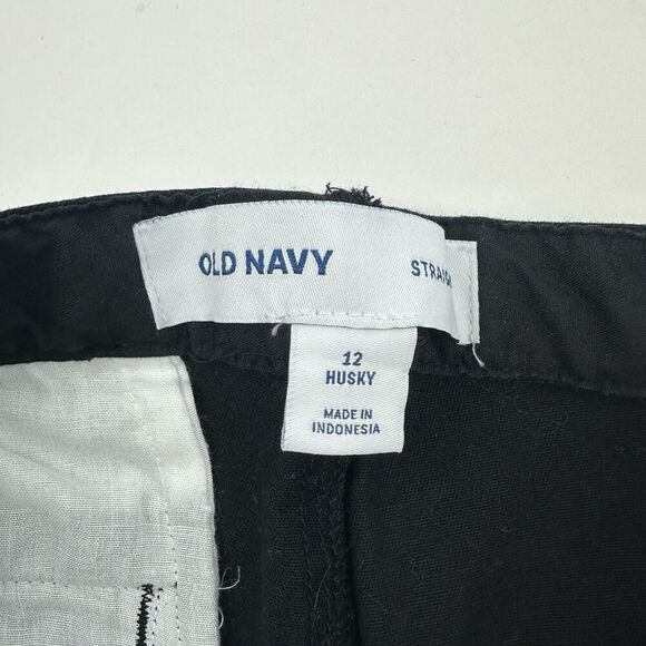 Old Navy Boys Straight Leg FLEX Black Chino Pants Size 12 Husky Cotton - Picture 6 of 11